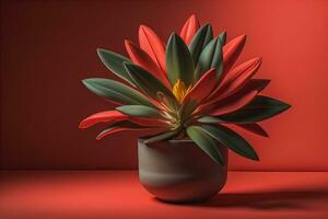Flowers in a pot on a solid color background. ai generative photo