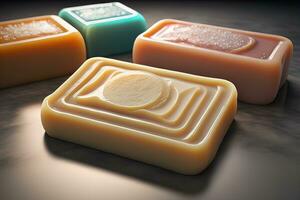 Soap bars on a colored background. ai generative photo