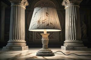 Lamp in the interior of the old library. ai generative photo