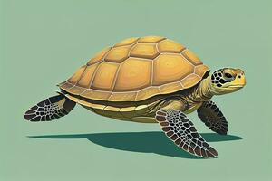 illustration of a turtle on a green background in cartoon style. ai generative photo