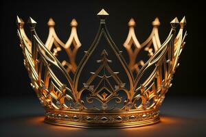 low key image of beautiful golden queen, king crown. ai generative photo