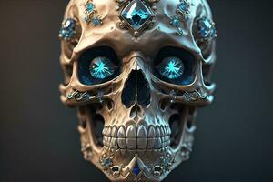 Skull with blue gemstones. ai generative photo