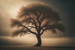 Fantasy Silhouette of a tree in the desert. ai generative photo