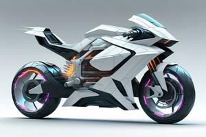 a white super sports motorcycle on a gray background. ai generative photo