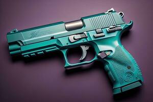 Semi-automatic handgun on a solid color background. Close-up. ai generative photo