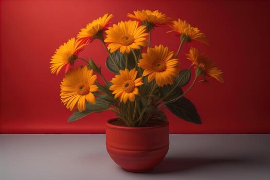 flores en un maceta en un sólido color antecedentes. ai generativo foto