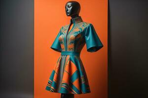 Women's dress on a mannequin in a fashion store. ai generative photo