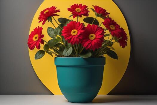 flores en un maceta en un sólido color antecedentes. ai generativo foto