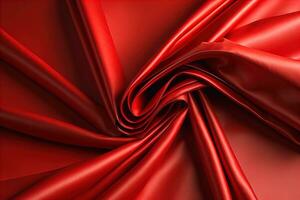 Crumpled red fabric, closeup view. ai generative photo