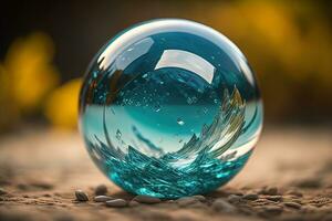 Transparent crystal ball on a wooden table. ai generative photo