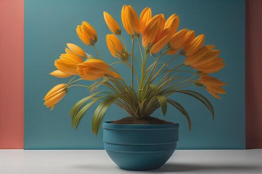 flores en un maceta en un sólido color antecedentes. ai generativo foto