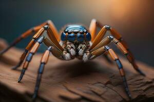 saltando araña de cerca en sólido color fondo, espacio de copia. ai generativo foto