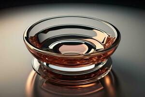 Empty glossy transparent ashtray on a dark background. ai generative photo