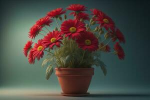 Flowers in a pot on a solid color background. ai generative photo