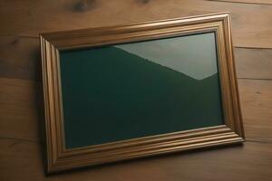 Glass picture frame on a solid color background. ai generative photo