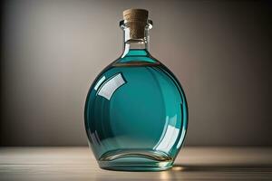 Bottle with a liquid on a solid color background. ai generative photo