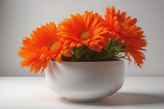 Flowers in a pot on a solid color background. ai generative photo