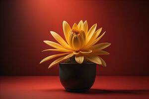 Flowers in a pot on a solid color background. ai generative photo
