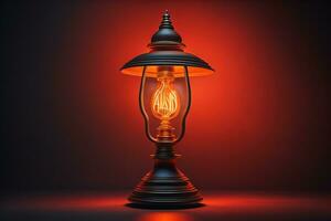 Lantern on a wooden table and a dark background. ai generative photo