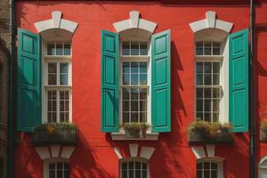 vistoso ventanas de un típico casa en el ciudad, ai generativo foto