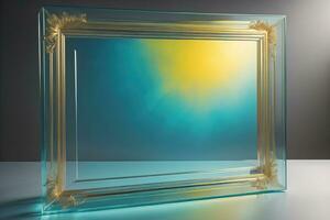 Glass picture frame on a solid color background. ai generative photo