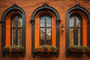 Colorful windows of a typical house in the city, ai generative photo