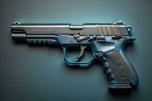 Semi-automatic handgun on a solid color background. Close-up. ai generative photo