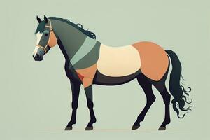 Brown and white horse standing. Vector illustration. ai generative photo