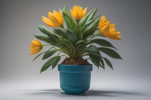 flores en un maceta en un sólido color antecedentes. ai generativo foto