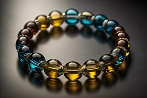 Bracelet with colorful stones on a black background close-up. ai generative photo