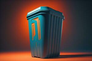 Garbage can on a colorful wall background, vintage color tone style. ai generative photo