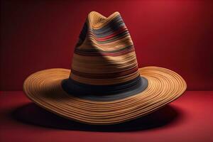 Fashionable hat on a solid color background. ai generative photo