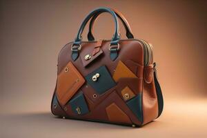 Leather women's handbag on a solid color background. ai generative photo