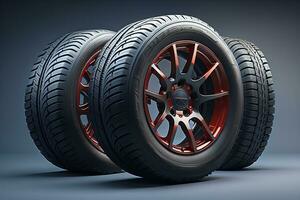 Car tires on a solid color background. ai generative photo