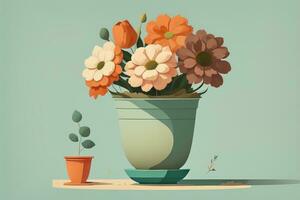 Flowerpot with daisies. Vector illustration in retro style. ai generative photo