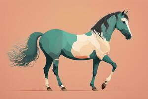 Brown and white horse standing. Vector illustration. ai generative photo