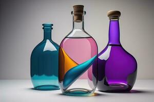 Bottle with a liquid on a solid color background. ai generative photo