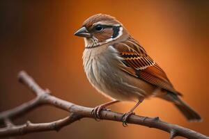 Colorful bird perched on a branch with blurred background, closeup. ai generative photo
