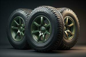 Car tires on a solid color background. ai generative photo