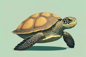 ilustración de un Tortuga en un verde antecedentes en dibujos animados estilo. ai generativo foto