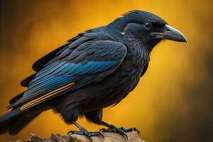 Close up portrait of a black raven, Corvus corax. ai generative photo