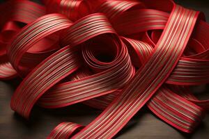 Shiny satin ribbon in brown color isolated on white background. ai generative photo