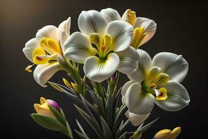 bouquet of white lilies on a solid color background. ai generative photo
