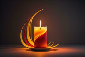 Creative burning candle on a wooden background. ai generative photo