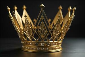 low key image of beautiful golden queen, king crown. ai generative photo