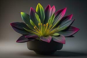 Flowers in a pot on a solid color background. ai generative photo