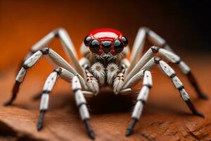 jumping spider closeup on solid color background, copyspace. ai generative photo