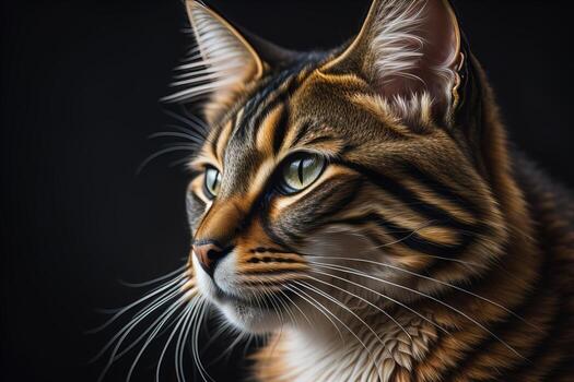 Portrait of a beautiful Maine Coon cat on a dark background. ai generative photo