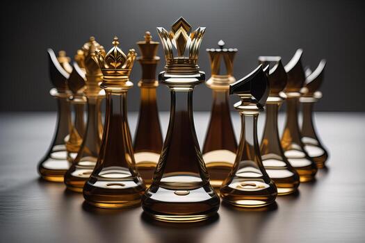 glass chess pieces on a dark background, the concept of business strategy. ai generative photo