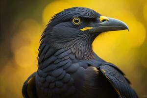 Close up portrait of a black raven, Corvus corax. ai generative photo